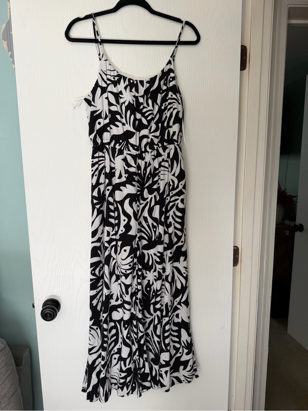 Rachel Zoe Black & White Tropical Print Spaghetti Strap Jumpsuit